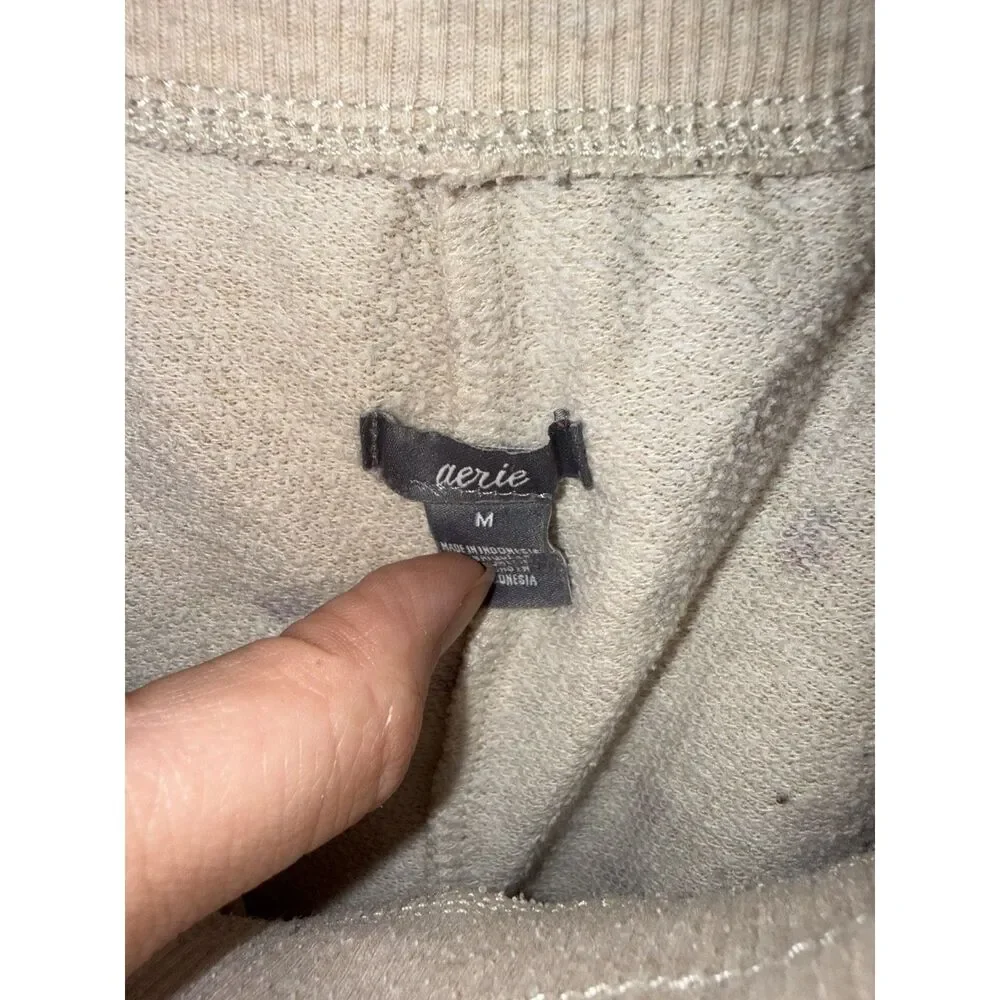 Aerie Floral French Terry Joggers Medium Beige Rose Print Drawstring Sweatpants - Picture 4 of 10